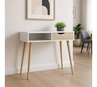 Dmora Table Console avec Un tiroir et Un Compartiment Ouvert, Couleur Blanc et chêne cm 103 x 89 x 43