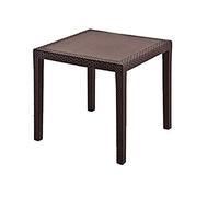Dmora - Table d'extérieur Agrigento, Table de jardin carrée, Table basse fixe effet rotin, 100% Made in Italy, 80x80h72 cm, Marron