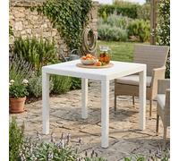 Dmora - Table d'extérieur Agrigento, Table de jardin carrée, Table basse fixe effet rotin, 100% Made in Italy, 79x79h72 cm, Blanc
