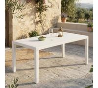 Dmora - Table d'extérieur Imola, Étagère rectangulaire fixe, Table de jardin polyvalente effet rotin, 100% Made in Italy, 138x78h72 cm, Blanc