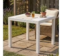 Dmora - Table d'extérieur Marte, Etagère carrée Fixe, Table de Jardin Polyvalente Effet rotin, 100% Made in Italy, 80x80h74 cm, Blanc