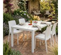 Dmora - Table d'extérieur Portici, Étagère à manger rectangulaire, Table de jardin polyvalente effet rotin, 100% Made in Italy, 150x90h72 cm, Blanc