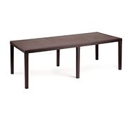 Dmora - Table d'extérieur Roma, Etagère à manger rectangulaire extensible, Table de jardin extensible effet rotin, 100% Made in Italy, 150/220x90h72 cm, Marron