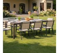 Dmora - Table d'extérieur Roma, Etagère à manger rectangulaire extensible, Table de jardin extensible effet rotin, 100% Made in Italy, 150/220x90h72 cm, Marron