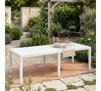 Dmora - Table d'extérieur Roma, Etagère à manger rectangulaire extensible, Table de jardin extensible effet rotin, 100% Made in Italy, 150/220x90h72 cm, Blanc