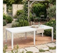 Dmora - Table d'extérieur Roma, Etagère à manger rectangulaire extensible, Table de jardin extensible effet rotin, 100% Made in Italy, 150/220x90h72 cm, Blanc