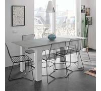 Dmora - Table extensible Midland, Console extensible pour salle à manger, Table de cuisine ouvrant avec rallonge, 140/190x90h78 cm, Ciment et Blanc