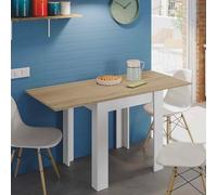 Dmora - Table extensible Newark, Etagère à manger pliante avec ouverture pour livre, Table d'appoint pliable, 67x67/135h79 cm, Blanc et Chêne