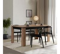 Dmora Table fixe Ambikappur 160 x 90 x (H) 77 cm marron chêne noeuds 8 places forme rectangulaire, floue couleur structure chêne noeuds