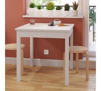Dmora Table fixe Bicserd 80 x 80 x H 76 cm, couleur blanche, 4 places, forme carrée, matériau plateau en bois mélaminé