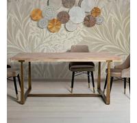 Dmora - Table Fixe Bisenti, Etagère de Cuisine, Consolle à Manger, Table rectangulaire Fixe, Or et Marron, 180x90 h78 cm