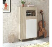 Dmora - Vitrine Atlanta, Vitrine moderne à 3 portes, Buffet pour salon ou salon, Buffet haut avec étagères, cm 77x33h142, Chêne et Blanc