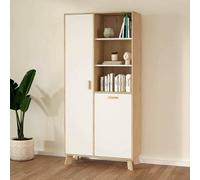 Dmora - Vitrine Esme, Buffet d'exposition, Vitrine Polyvalente, Buffet de Salon, 89x40 h188 cm, Chêne Clair et Blanc