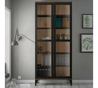 Dmora - Vitrine Lisanne, Buffet d'exposition, Vitrine Polyvalente, Buffet de Salon, 89x36 h203 cm, Noir et Noyer