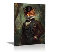 DMZPKZB décoration animalière amusante, Renard en costume affiche art mural l'image imprimée Toile Animal, adapté décoration salon, poster Home Decor, 30x50cm Encadrée(Marron)