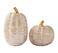 DN DECONATION Lot de 2 citrouilles Blanches en résine avec Accents dorés en résine - Décoration d'automne en rotin doré - pour Thanksgiving, Halloween, Thanksgiving, l'intérieur