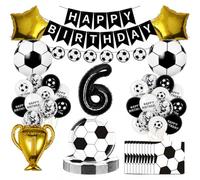 Dncvb Anniversaire Foot Decoration Anniversaire Garcon 6 Ans, Decoration Anniversaire Football Ballon Anniversaire Foot Assiettes en Papier, Serviettes, Bannières, Deco d'Anniversaire Football