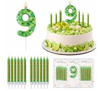 Dncvb Pixel Bougie de gâteau d'anniversaire thème mineur décorations de gâteau numéro 9 vert numéro bougie d'anniversaire pour jeu vidéo fournitures de fête décoration
