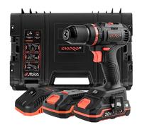 Dnipro-M CD-201HBC - Perceuse Visseuse À Percussion Sans Fil 20V - Mandrin 13 mm - 2 Vitesses 0-1550 RPM - 45 Nm - 2 Batteries 2Ah + Chargeur - Coffret Rigide - Kit 41 Forets Inclus - LED Intégrée