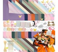 DNSGOOR Kit de 548 pièces de papier cadeau en forme de fleur avec 200 feuilles de papier cadeau double face étanche pour bouquet de fleurs, couronnes, bouquets de papillons 3D, rubans pour