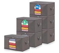 Dntorx Lot de 6 boîtes de rangement pliables de 90 l avec couvercle - Avec fenêtre en PVC - Pour vêtements, couvertures, linge de lit