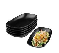 Doafoce 6 Pièces Assiette Noir Mat Petit Assiettes Plates 19,2x12x3,2cm | Rectangulaire Plat de Service en Plastique Robuste pour Sushis Entrées Salades Desserts Gâteau