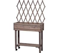 dobar 58188e Jardinière surélevée avec Treillis - Jardinière sur roulettes - Parterre de Fleurs en Bois - pour Jardin/terrasse/Balcon - 79 x 28,5 x 130 cm - Gris, Taille Moyenne
