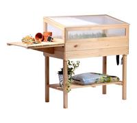 dobar® 58395e Jardinière surélevée en Bois Massif, Taille L, avec Fixation au Cadre Froid, avec étagère et Table Pliable, 150 x 50 x 107 cm, Naturel