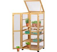 dobar® 58556FSCe Grande Armoire de Culture Dome | Serre avec 4 étagères pour l'intérieur et l'extérieur | Serre en Bois Massif | Maison de Plantes | 56 x 52 x 110 cm | Naturel