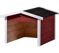 dobar® Garage pour Robot Tondeuse en Bois en kit - Abri pour Robot Tondeuse à Gazon avec Toit bitumé - 76 x 68 x 52 cm - Rouge/Blanc