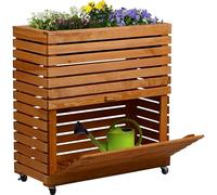 dobar® Grande Plate-Bande surélevée Rolla en Bois Massif avec roulettes - Jardinière surélevée avec Compartiment de Rangement - 72 x 32,5 x 78 cm - Marron