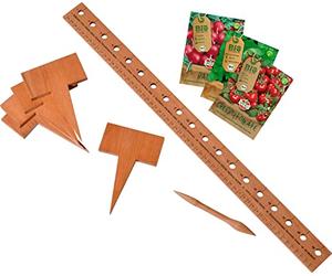 dobar® Green Label 29021FSCe Kit de démarrage pour plantes en bois de hêtre | 1 règle pour plantes, 1 bâton de plongée, 5 panneaux de plantes et 3 mélanges de graines biologiques | Accessoires pour la