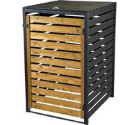 dobar® Green Label Cache-poubelles 1 pièce 240 l en Bois Marron/Noir en kit - Cache-Poubelle avec Couvercle et Porte battante Bicolore - 77 x 87 x 121 cm