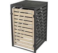 dobar® Green Label Cache-poubelles 1 pièce de 120 l en Bois Anthracite/Noir en kit - Cache-poubelles avec Couvercle et Porte battante Bicolore - 67 x 64 x 94 cm