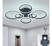 Dobecd Moderne Lustre Ronde Smart 3 Couleur Plafonnier Avec Télécommande Et APP Dimmable 46W Chambre À Coucher Suspension Luminaire 80CM Fonction Mémoire Luminaire Plafonnier Pour Salon-Black