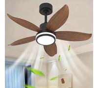 Dobecd Ventilateur plafond bois noyer 5 pales 6 vitesses Télécommande APP36 | Lampe, 3 Températures de Couleur, 6 Vitesses, Pales Rétractables Réversibles, Télécommande Mémoire Minuterie