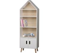 DOCHTMANN Bibliothèque pour enfants en forme de maison, étagère de rangement pour enfants haute, blanche 50x30x147cm