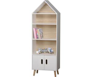 DOCHTMANN Bibliothèque pour enfants en forme de maison, étagère de rangement pour enfants haute, blanche 50x30x147cm