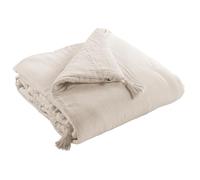 Dock Avenue Edredon - Couverture - Dessus de lit - Bout de lit - avec 4 Pompons - Certifié Oeko-Tex - Gaze de Coton - 150 x 150 cm Gaia Coloris Beige Pampa