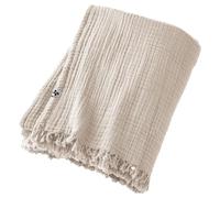 DOCK AVENUE Plaid à Franges 130 x 160 cm Gaze de Coton Unie Gaia Coloris Beige Pampa
