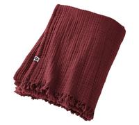 DOCK AVENUE Plaid à Franges 130 x 160 cm Gaze de Coton Unie Gaia Coloris Rouge Lie de vin