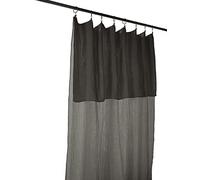 DOCK AVENUE Rideau Lydie Gaze de Coton Largeur 140 cm Longueur Ajustable Jusqu’à 300 cm + 8 Anneaux Pinces Coloris Granit