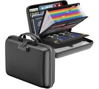 DocSafe Organiseur de fichiers ignifuge avec verrouillage, boîte à documents rigide, 13 poches, organiseur de documents portable étanche, dossier de classement pour documents A4, factures, reçus