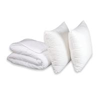 DODO - Couette Chaude 140x200cm + 1 Oreiller Medium 60x60cm - 50% Duvet | 50% Duvet de Canard Naturel - Anti-acariens - Enveloppe 100% Percale de Coton - Piquage Carreaux - Lavable 40°C