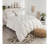 DODO - Couette Tempérée Tradition 220x240 cm - Garnissage 50% Duvet de Canard Naturel Anti-acariens - Enveloppe 100% Percale de Coton Satinée - Lit 2 Personnes - Piquage Carreaux Cloisonnés