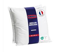 DODO - Lot de 2 Oreillers Arizona 60 x 60 cm - Soutien Moelleux | Fibre Circul'Air Recy Dormeurs sur le Ventre ou le Dos - Enveloppe 100% Polyester toucher peau de pêche - Lavable 40°C