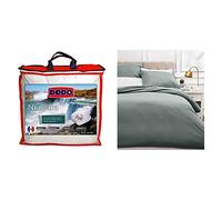 Dodo NIAGARA Couette, Polyester, Blanc, 260x240 cm & Amazon Basics Parure de lit avec housse de couette haut de gamme avec deux taies d'oreiller, 260 x 240 cm, Gris foncé