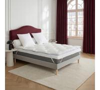 DODO - Surmatelas 4 cm FlipCool Réversible 180x200 cm - Polyester recyclé | 550g/m² - Faces hiver / été - Enveloppe 100% Coton - Blanc - Piquage Hexagonal - Finition Biais bleu - Lavable 40°