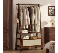 DODOBD Portant Bois avec roulettes,Stockage à Double Couche,Porte-Manteau,Portant Vetement Solide,Penderie Vetement,Portant a Vetement Bois,Charge 100 KG,Rangement Polyvalent,50/70/120cm