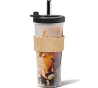 Dodoko Tasse à thé boba réutilisable avec paille - Tasse à thé aux perles - Tasse réutilisable pour café glacé - Tasse à smoothie avec couvercle et paille - 710 ml - Noir nuit